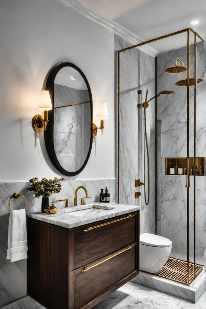 Marble bathroom with wallmounted vanity