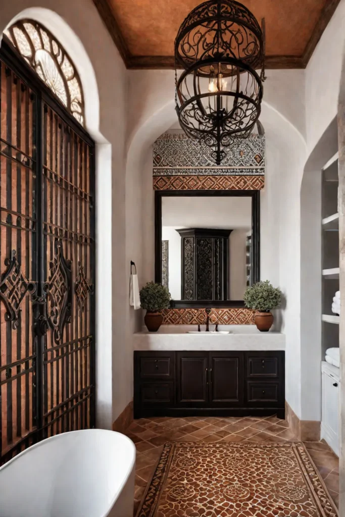 Mediterranean bathroom with terracotta tiles and mosaic mirror