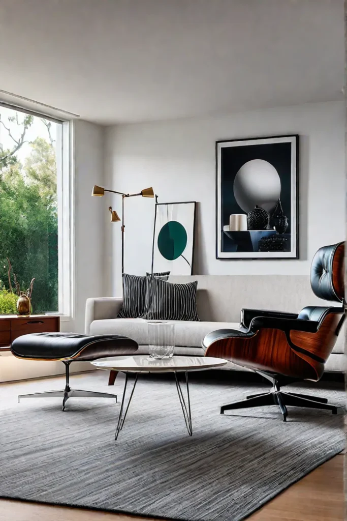 Midcentury modern living room with Eames lounge chair Noguchi coffee table and