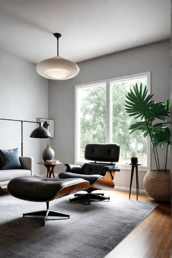 Midcentury modern living room with iconic furniture pieces