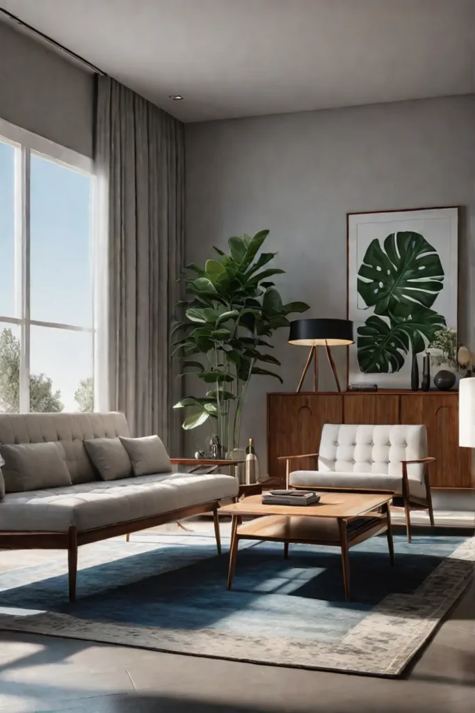 Midcentury modern living room with natural light