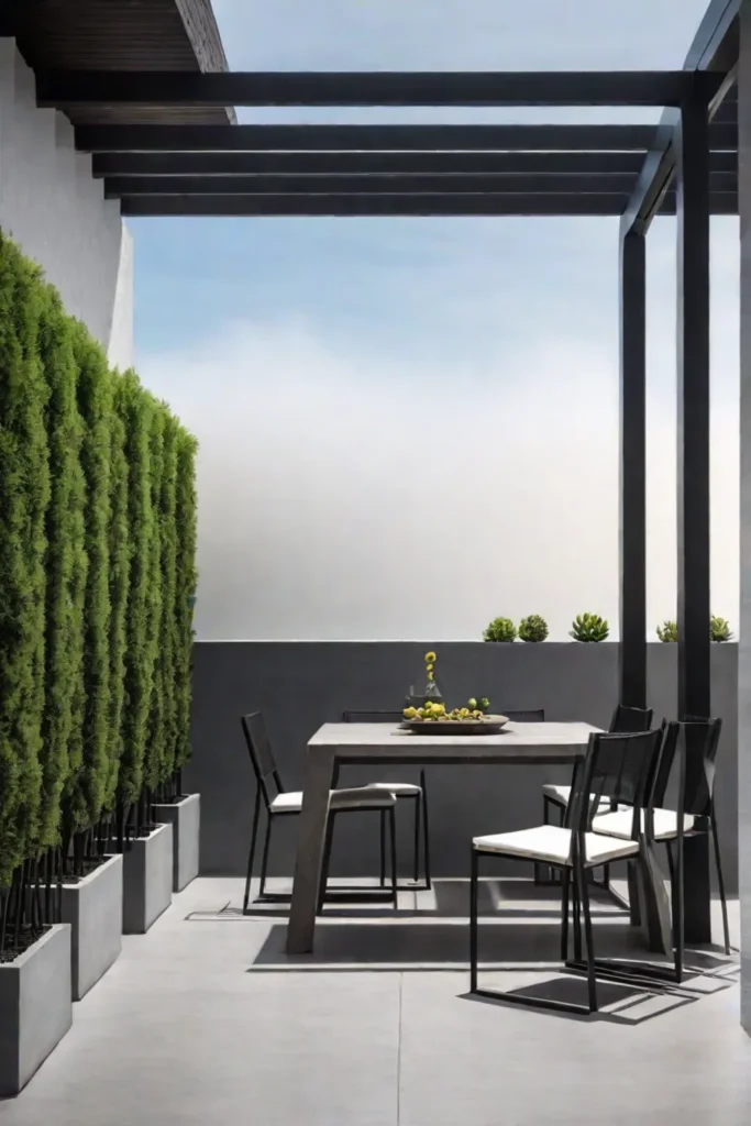 Minimalist concrete patio with builtin planters