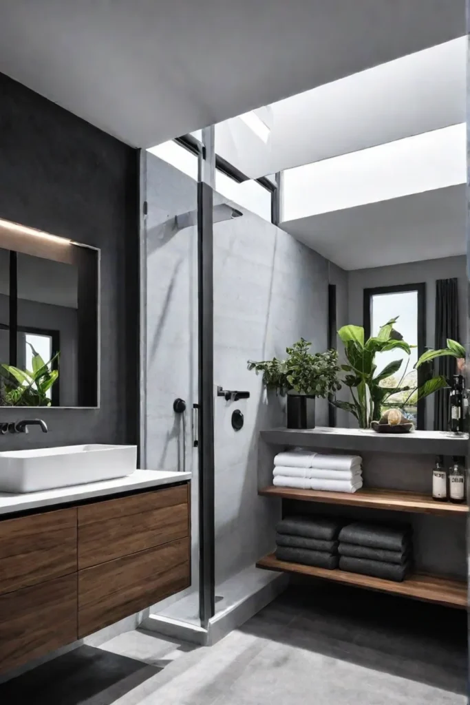 Modern bathroom inspired by Bauhaus principles with clean lines functional fixtures and