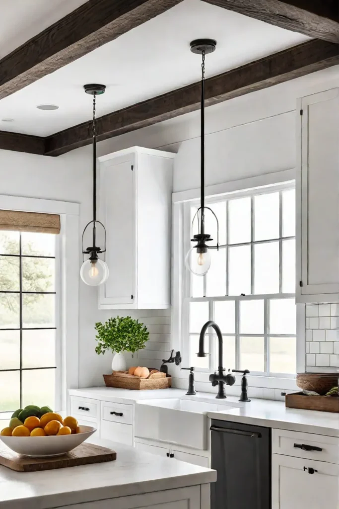 Modern farmhouse kitchen with shiplap walls and farmhouse sink