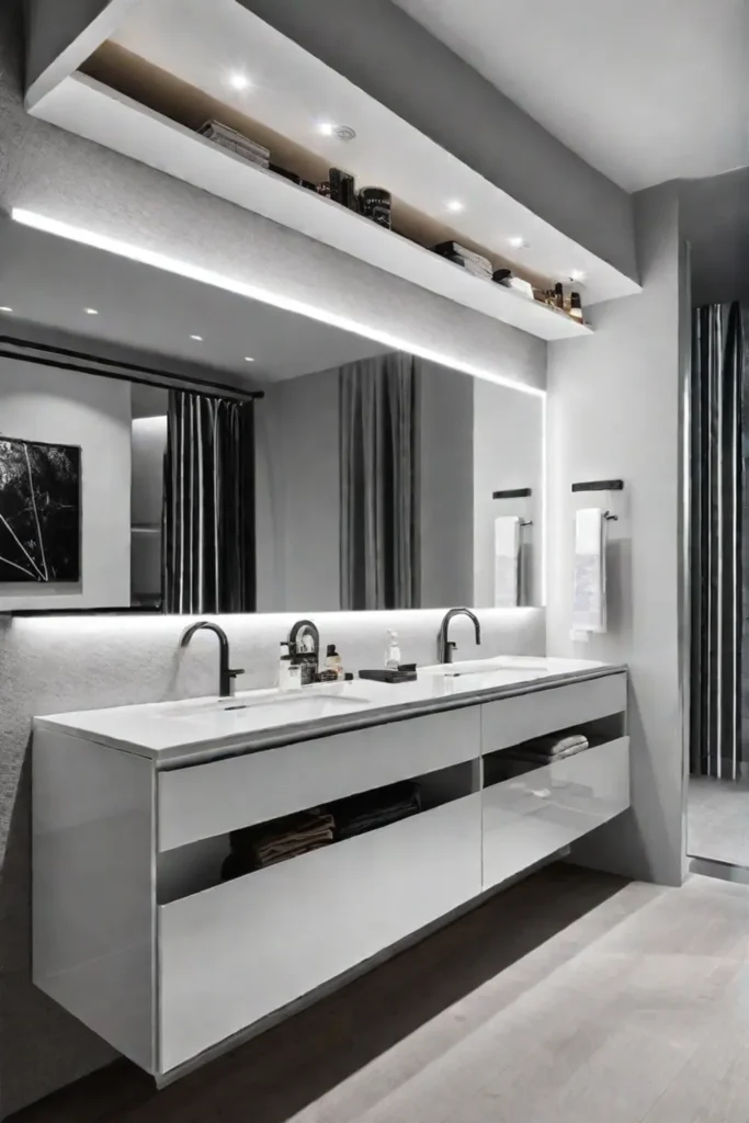 Modern his and hers bathroom vanities with LED mirrors