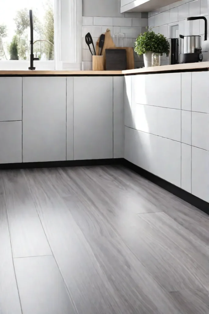 Modern kitchen with lowmaintenance vinyl flooring