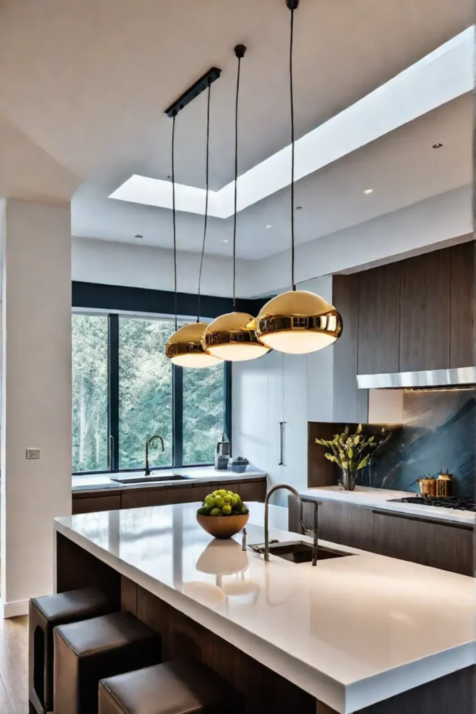 Modern kitchen with pendant light fixture