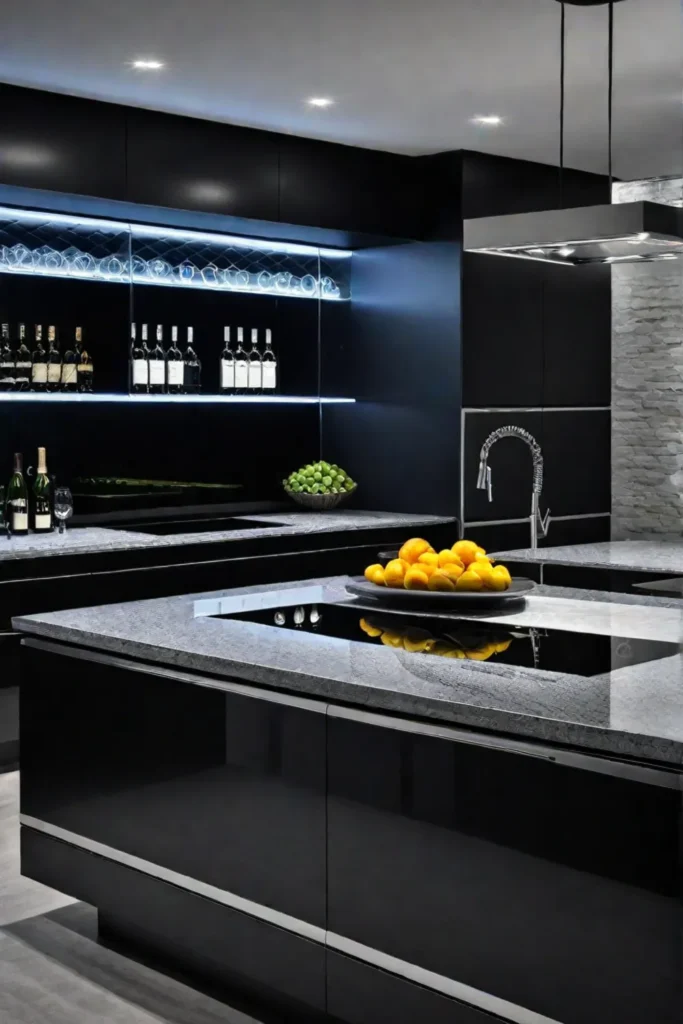 Modern luxury kitchen with black granite island