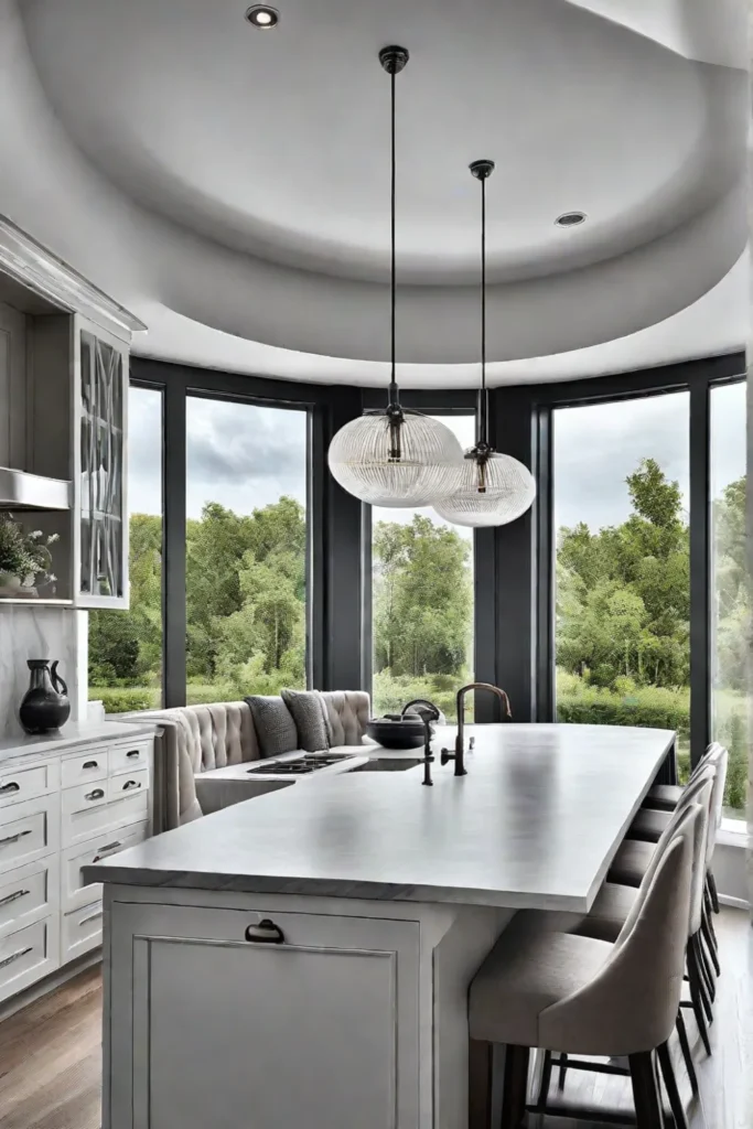 Modern kitchen with large windows and abundant natural light creating a bright and airy space