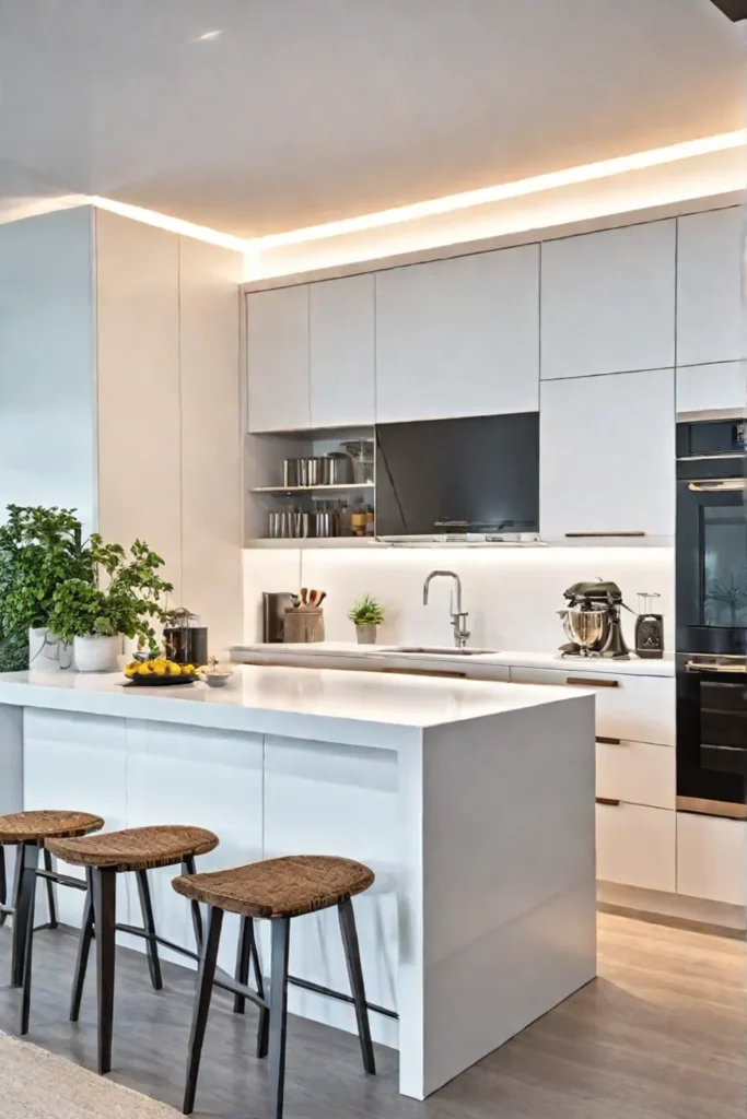 Modern small kitchen with functional island and ample storage