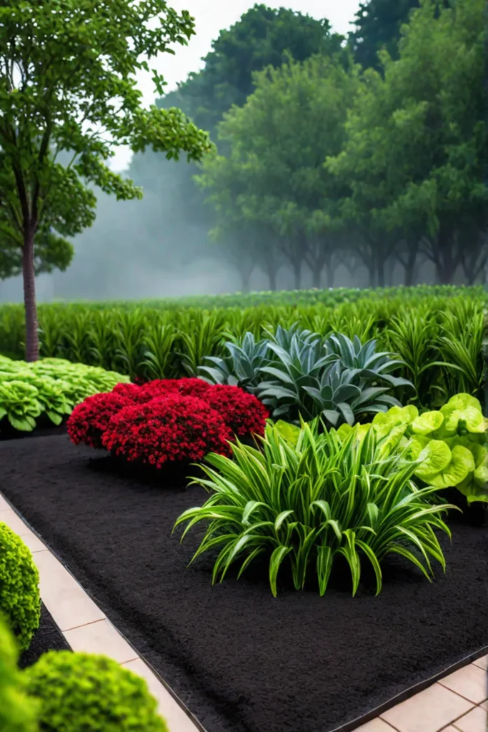 Mulched vegetable garden with healthy plants