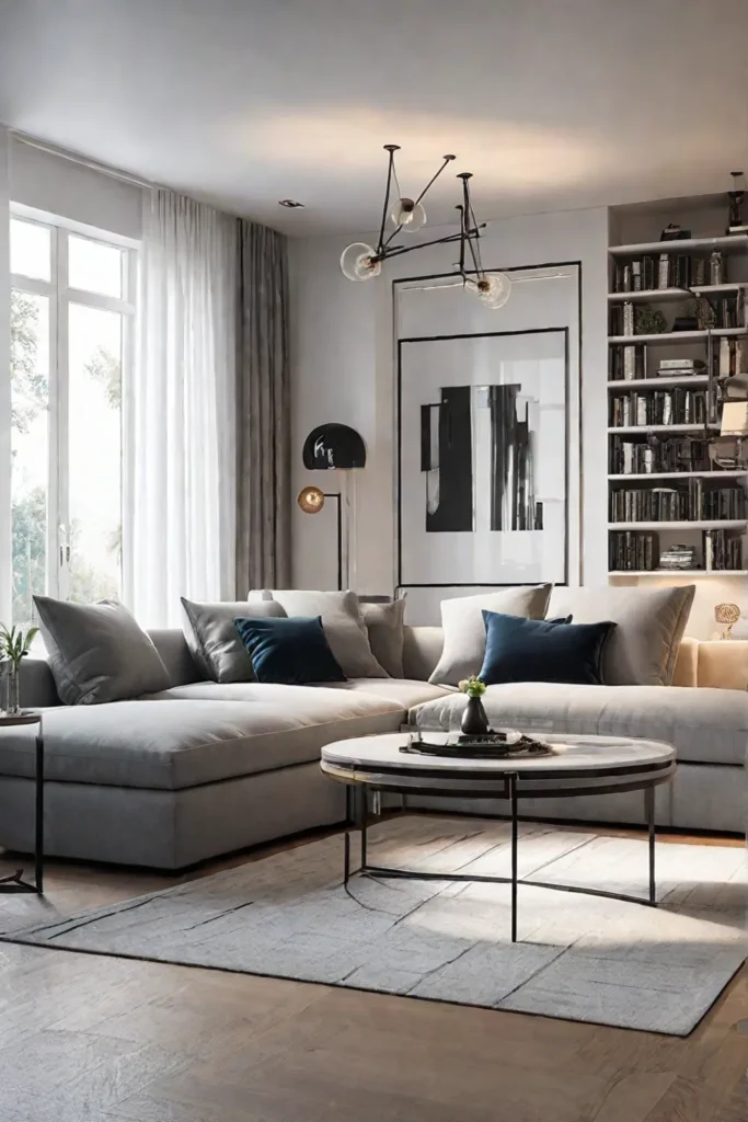 Multifunctional living room with sectional sofa bed