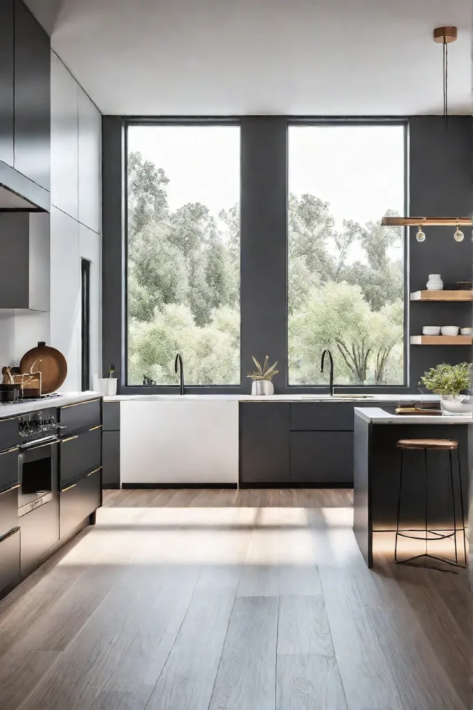 Natural light optimization in a contemporary kitchen through strategic window placement