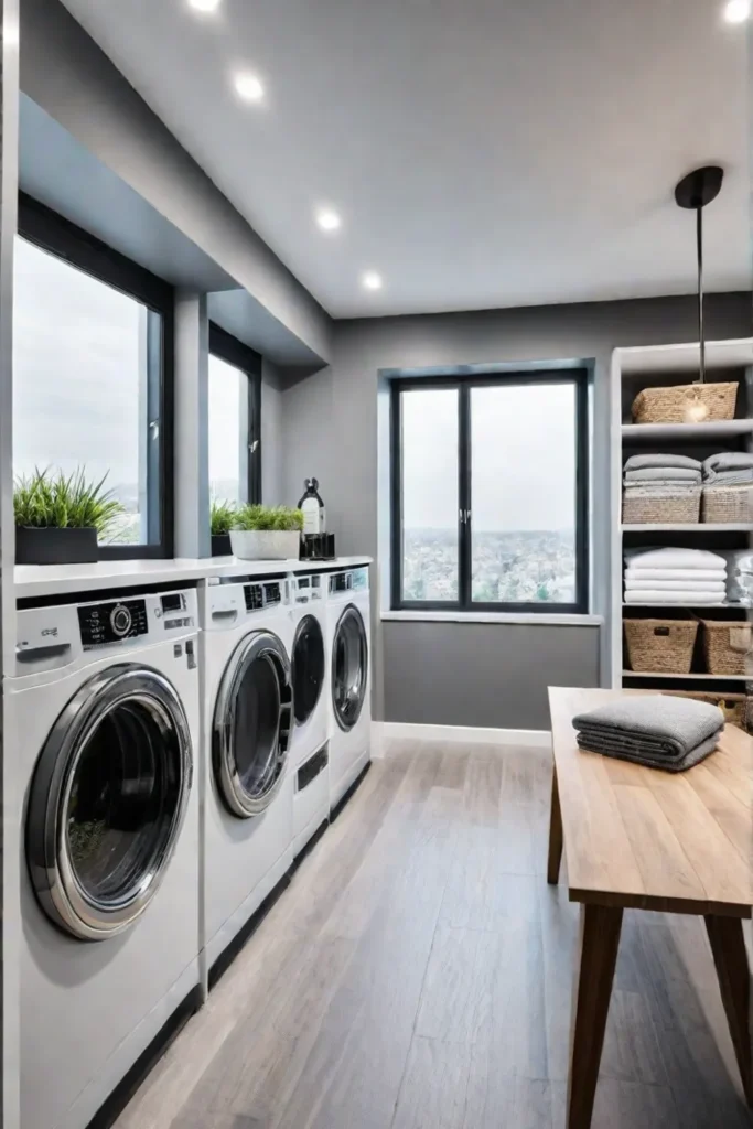 Organized laundry room with folding station