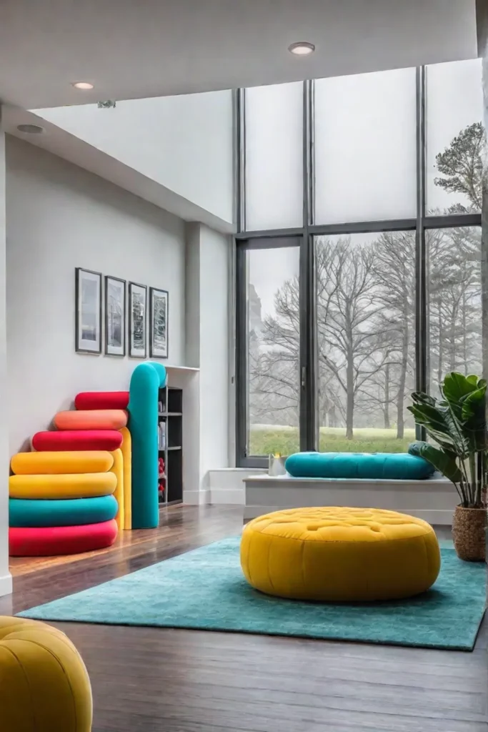 Playroom with climbing wall ball pit and reading nook