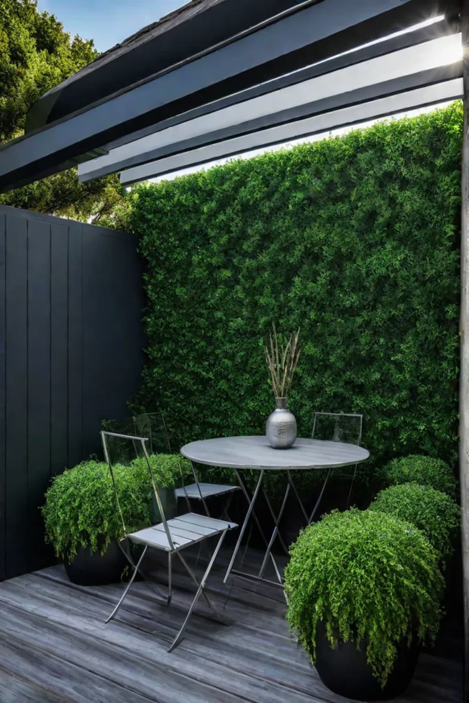 Private patio with hedges for seclusion