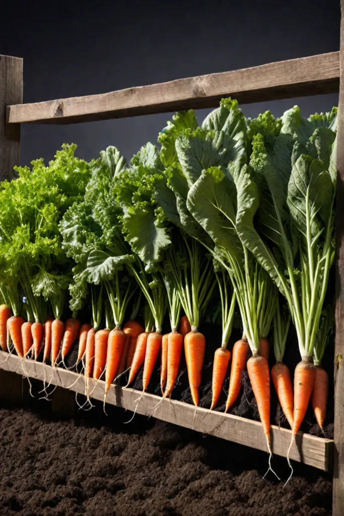 Raised bed vegetable garden with fresh vegetables