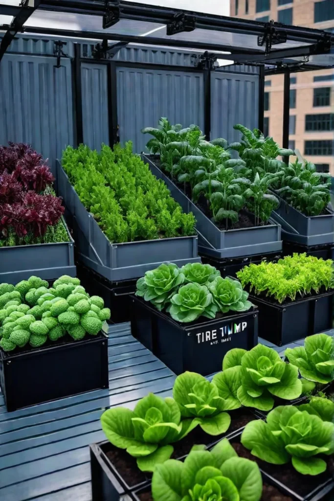 Rooftop container vegetable garden with vibrant produce