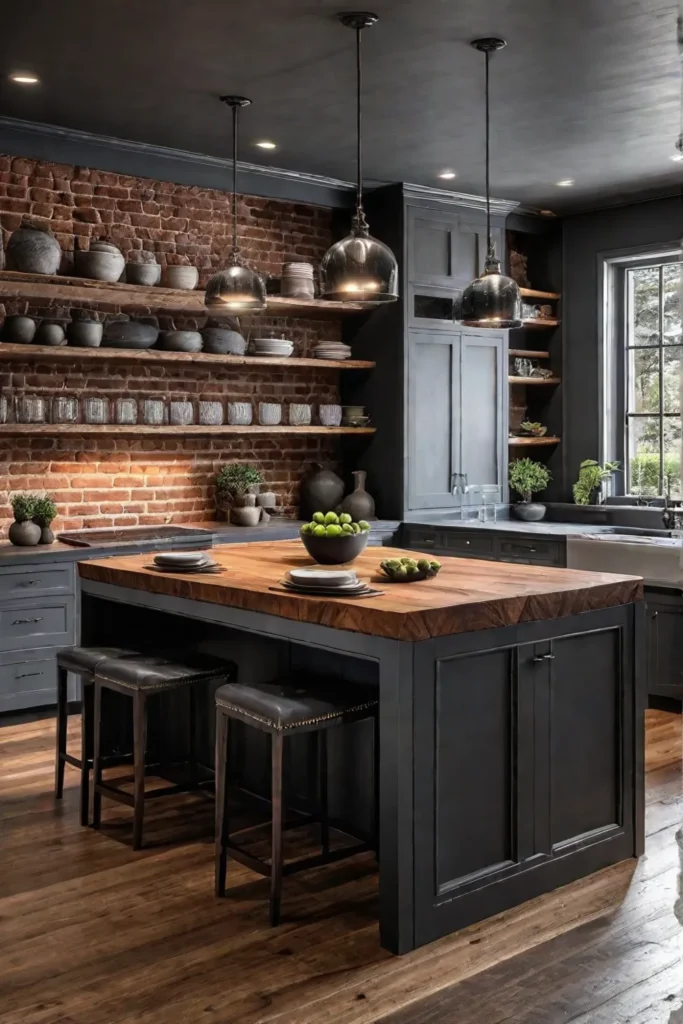 Rustic kitchen with dark grey soapstone countertops