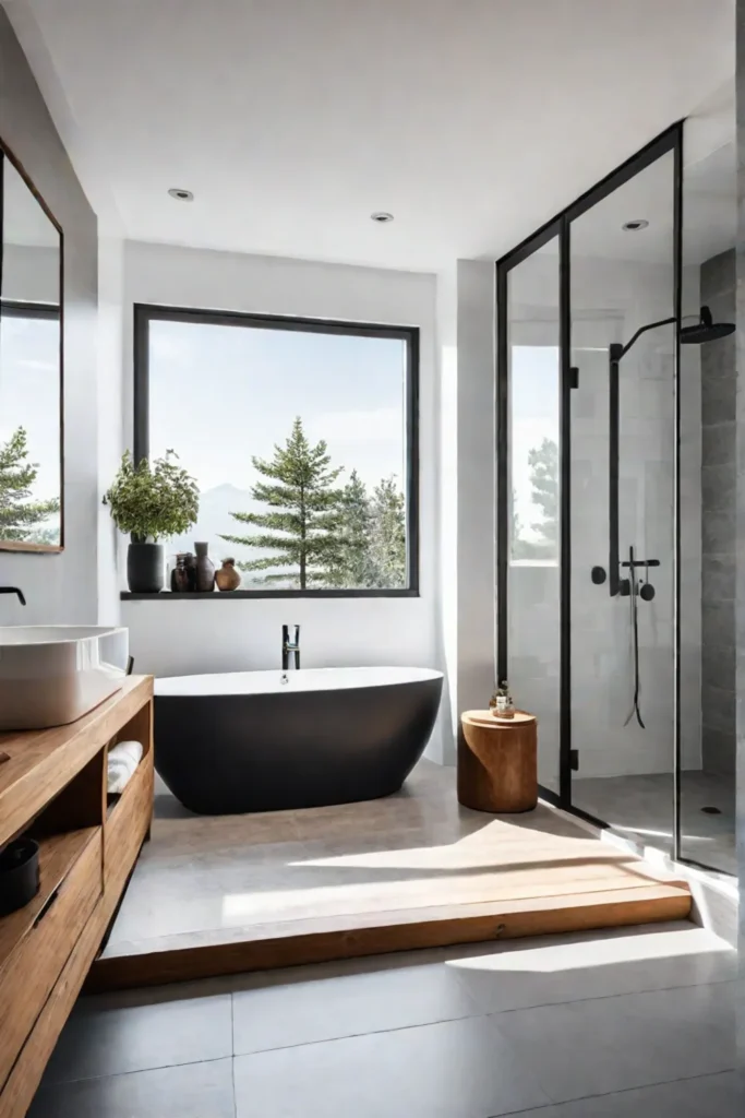 Scandinavian bathroom with white walls and wooden accents