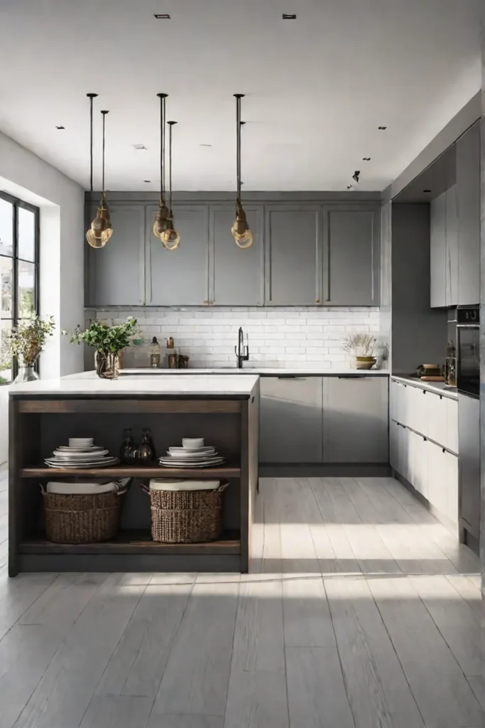 Scandinavian kitchen with natural recessed and pendant lighting