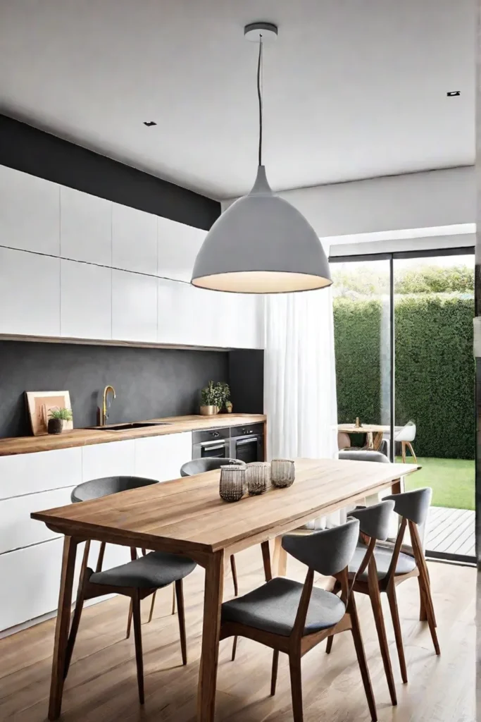 Scandinavian kitchen with white pendant light