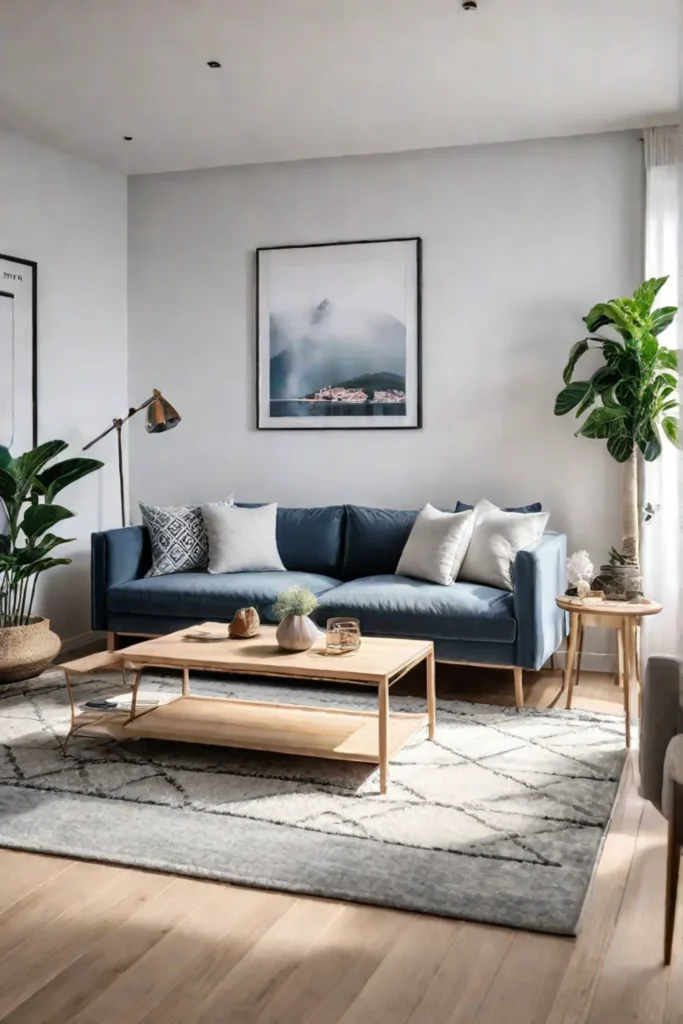Scandinavianstyle living room with minimalist furniture and cozy textiles