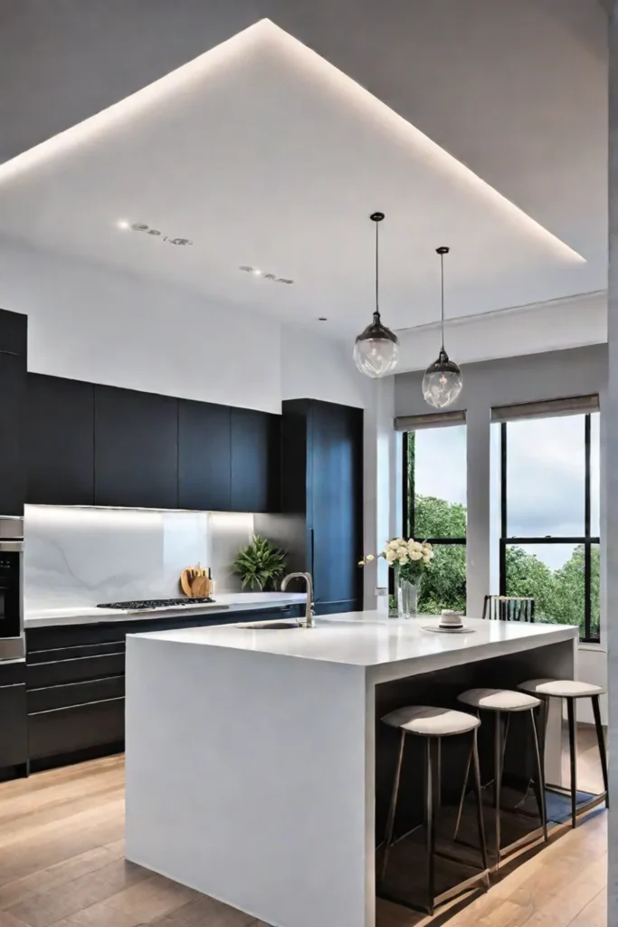 Seamless and unobtrusive recessed lighting in a minimalist kitchen design