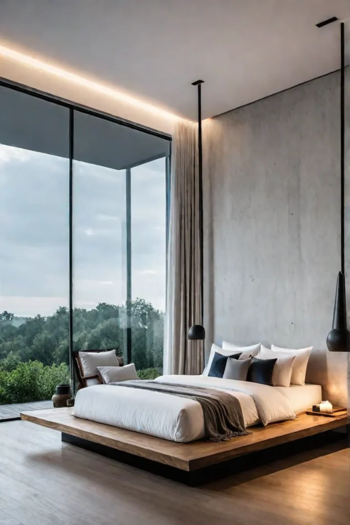 Serene minimalist bedroom with meditation area