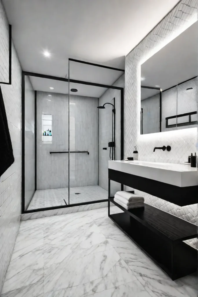 Sleek and contemporary bathroom with black and white color scheme