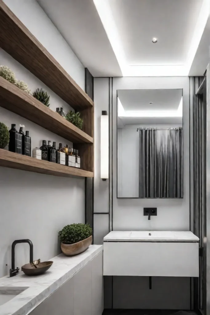 Small bathroom with efficient wall storage