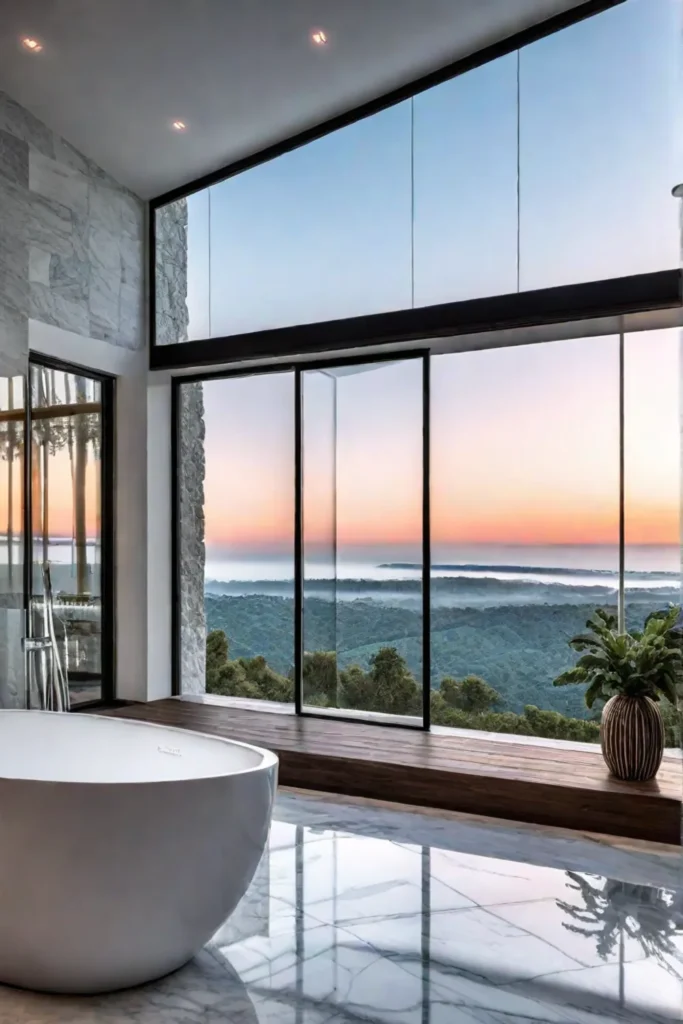 Spacious modern bathroom with freestanding tub