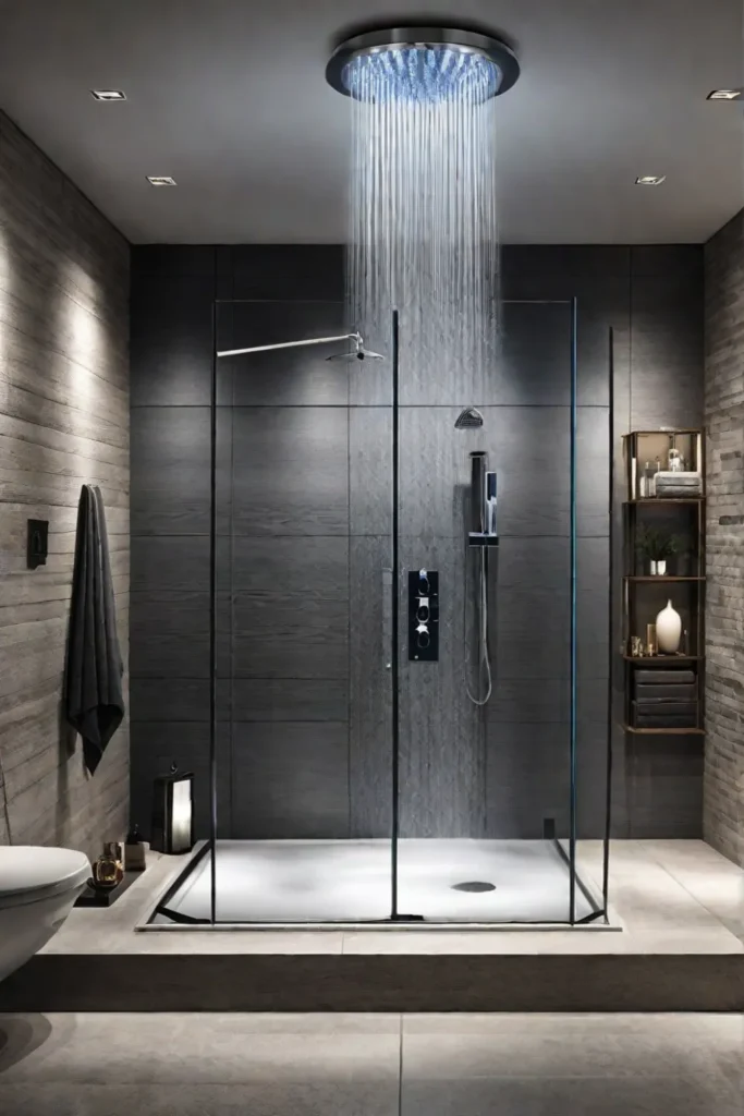 Spalike bathroom with steam shower and heated floor