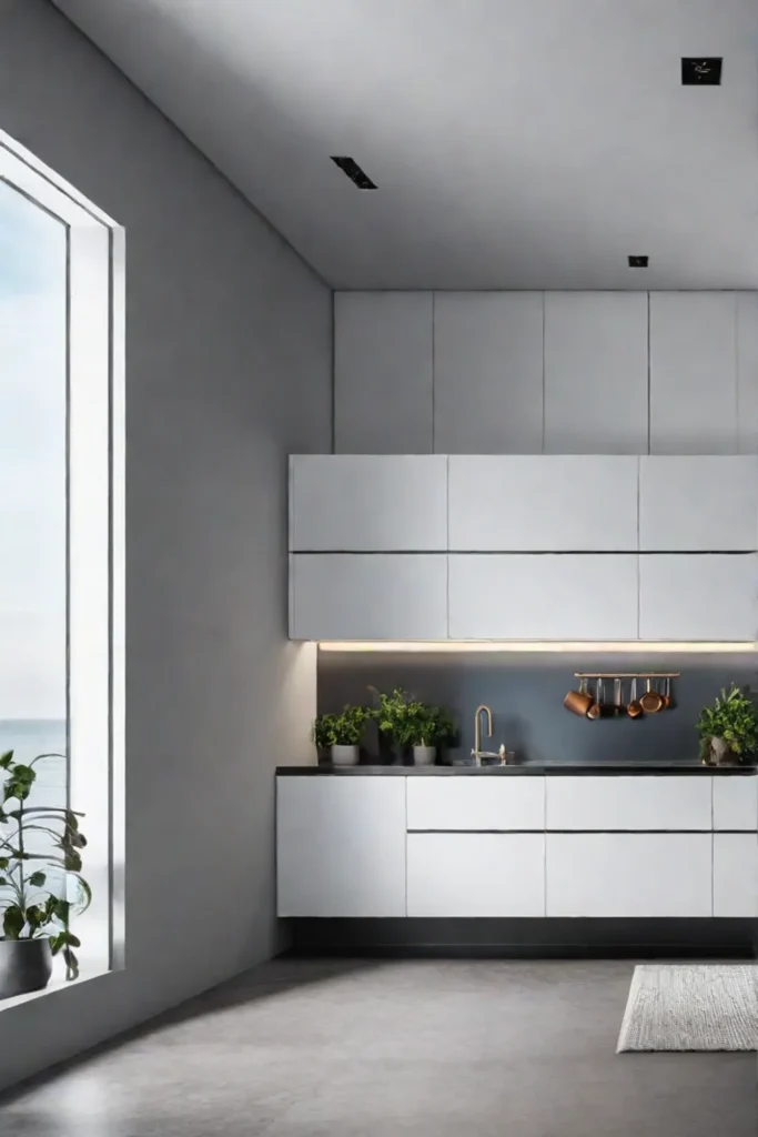 Stainless steel backsplash in minimalist kitchen