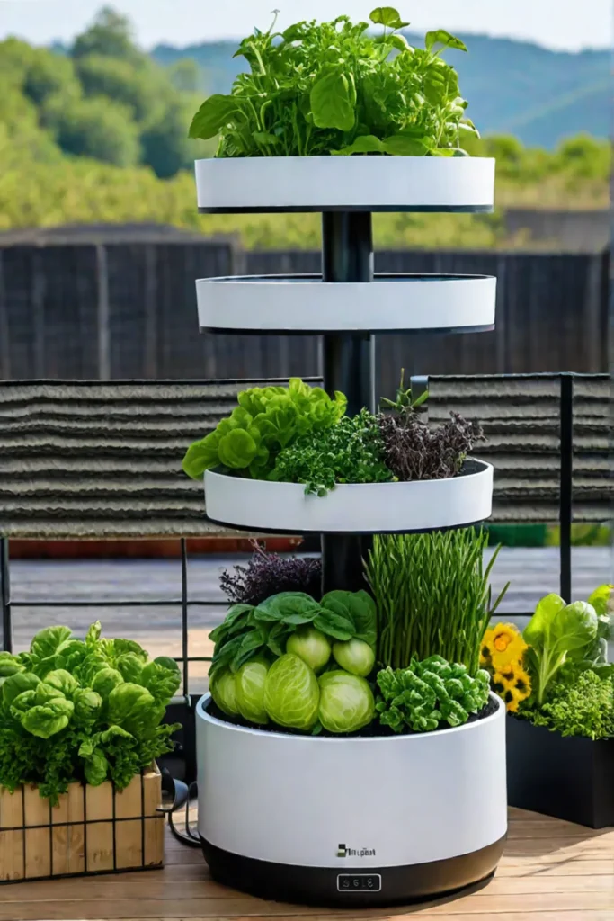 Tower garden with composting system