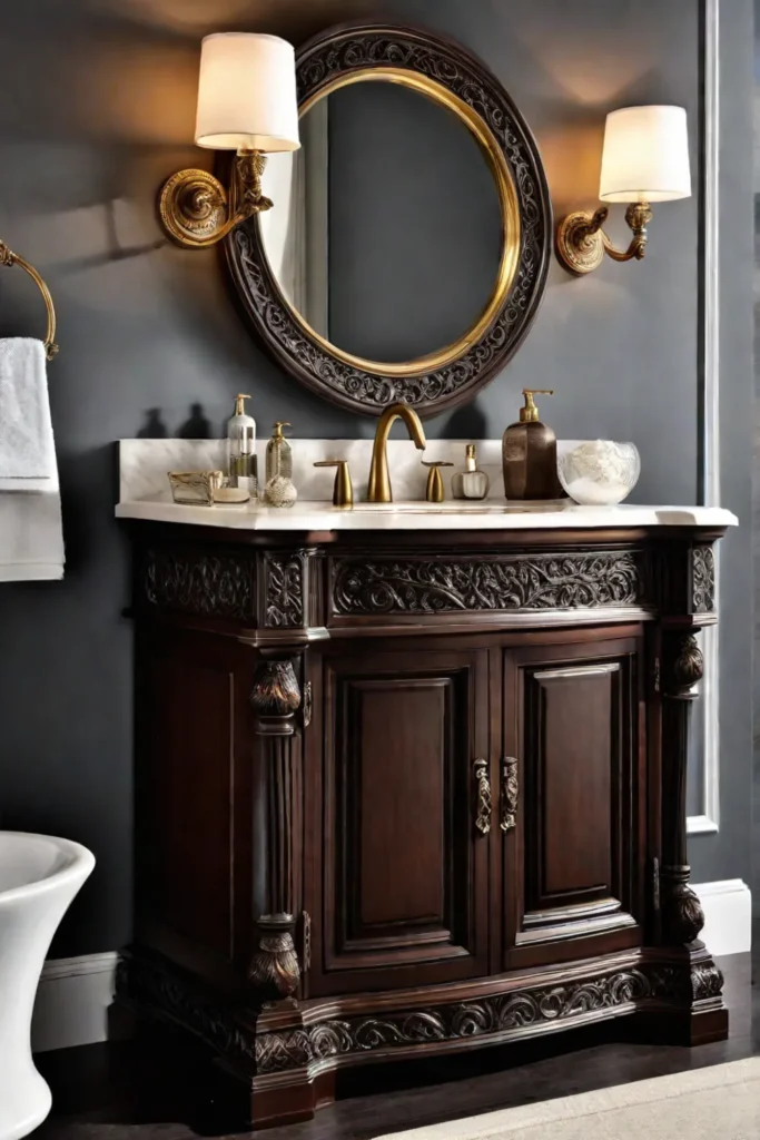 Traditional bathroom vanity with ornate carvings