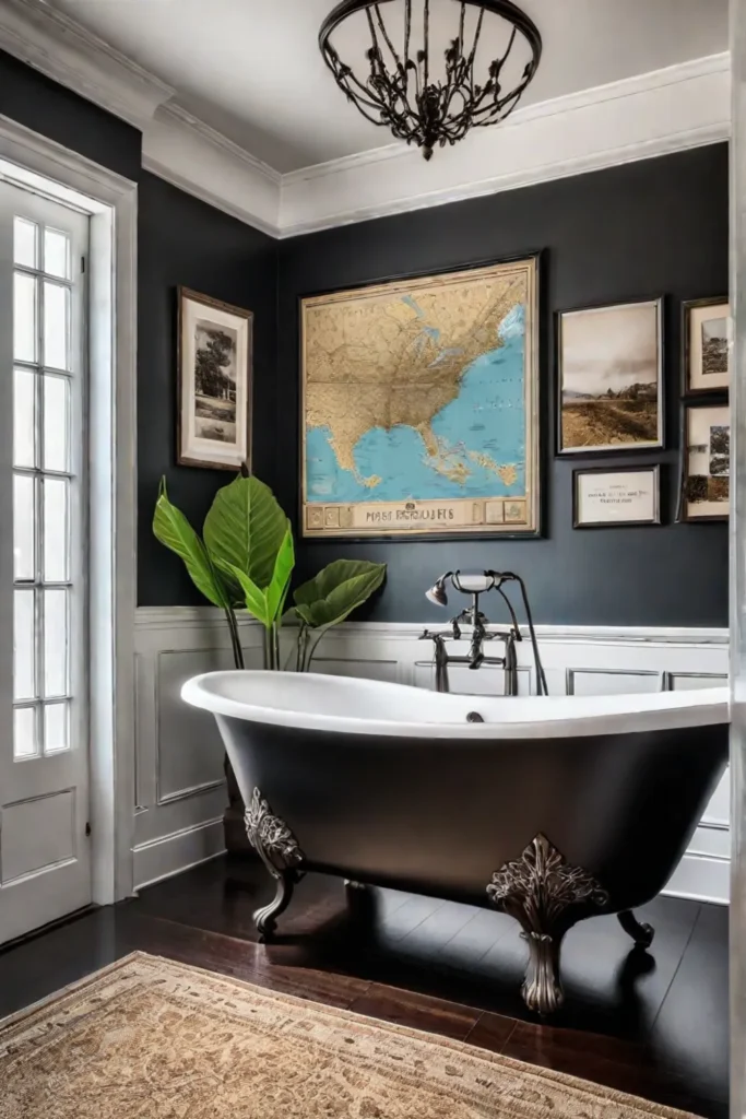 Traditional bathroom with framed antique map