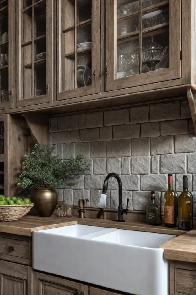 Tumbled stone tile backsplash in a French country kitchen