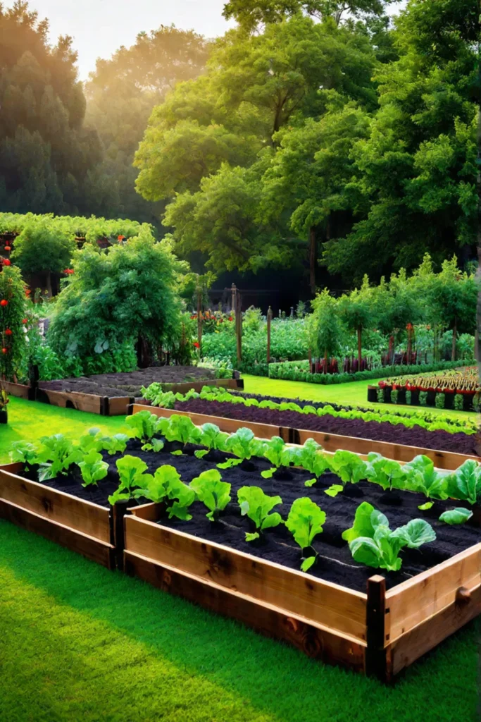 Vegetable garden with a raised bed for heirloom varieties