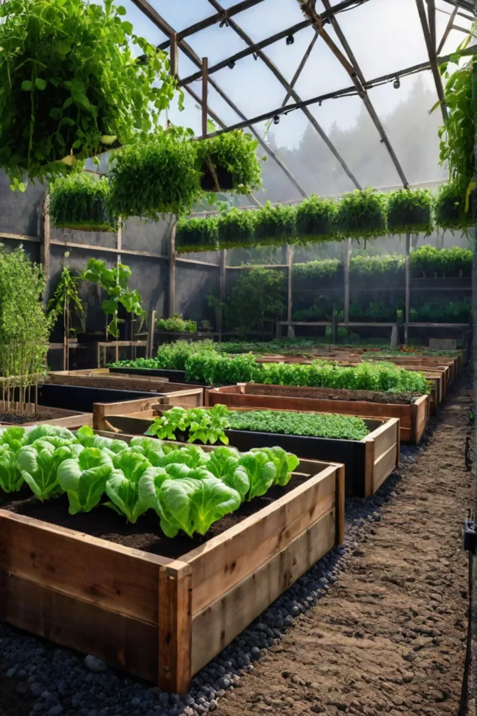 Vegetable garden with raised beds and containers