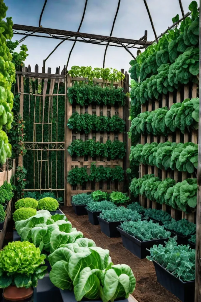 Vegetable garden with trellises and supports