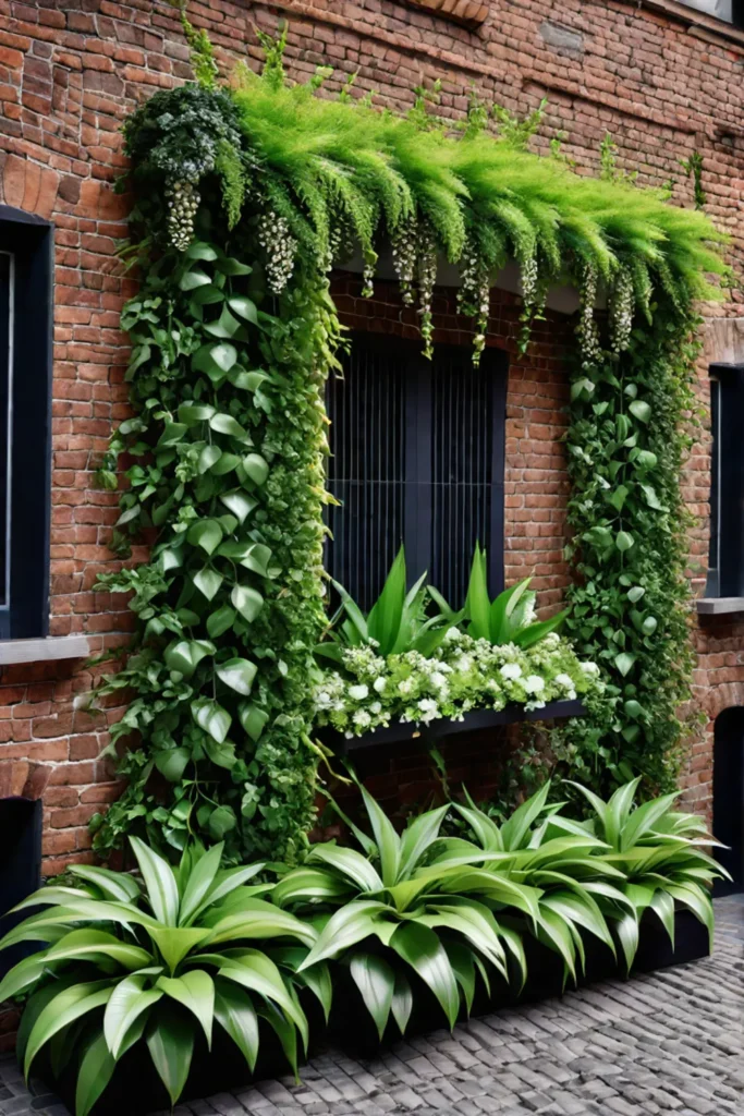 Vertical garden with climbing vines