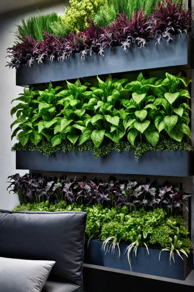 Vertical garden with thriving vegetables and herbs