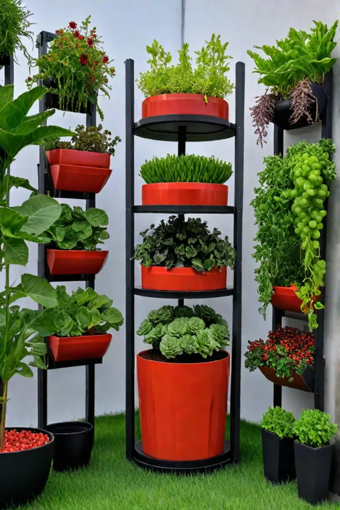 Vertical tower garden with vegetables and herbs