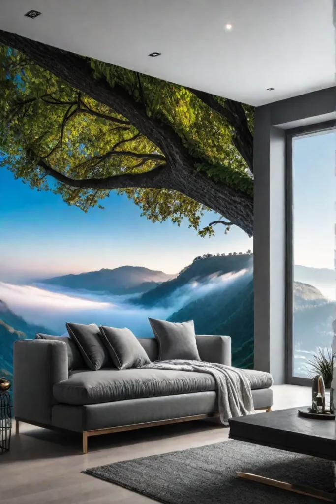 Wall mural of nature scene in living room