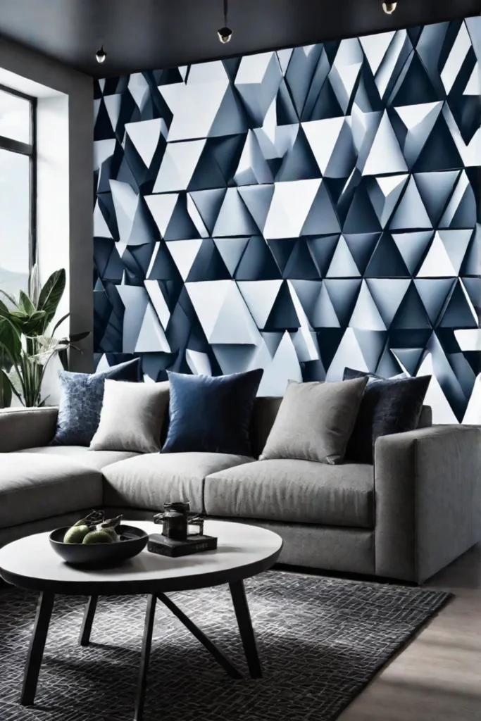 Wall mural with geometric pattern in modern living room