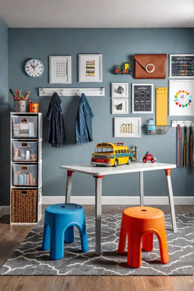Wallmounted storage for toys and art supplies