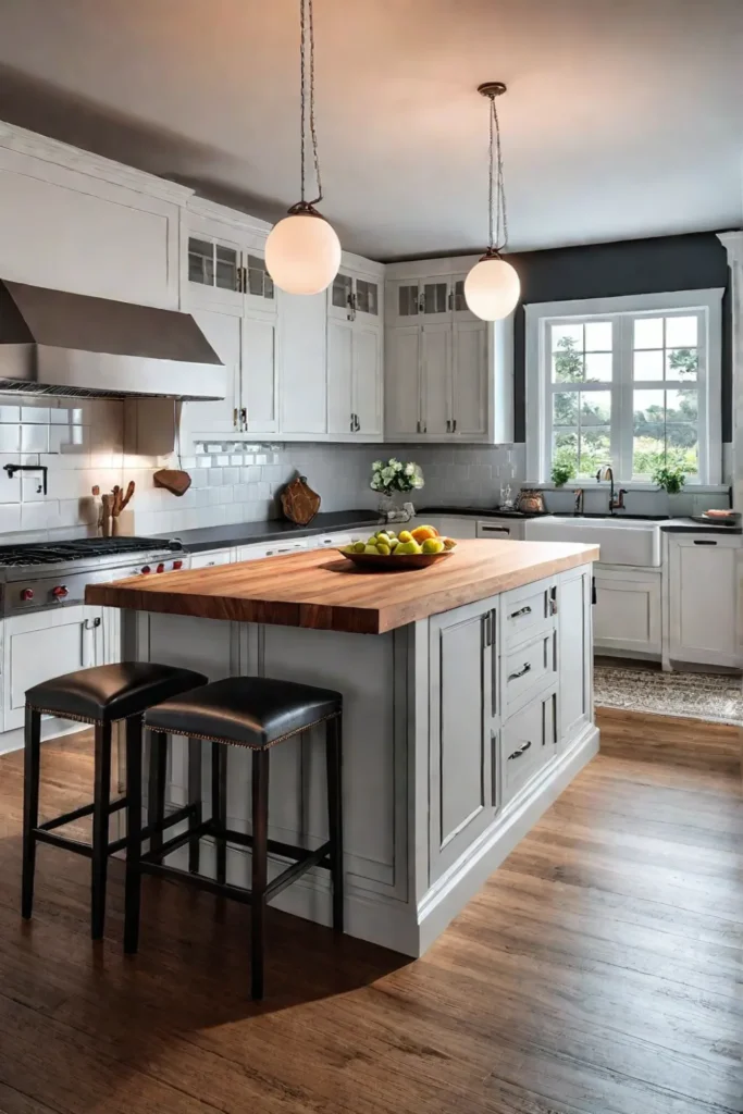 Warm and inviting kitchen with butcher block island