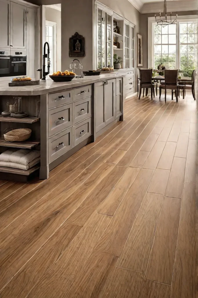 Welcoming kitchen with natural cork flooring