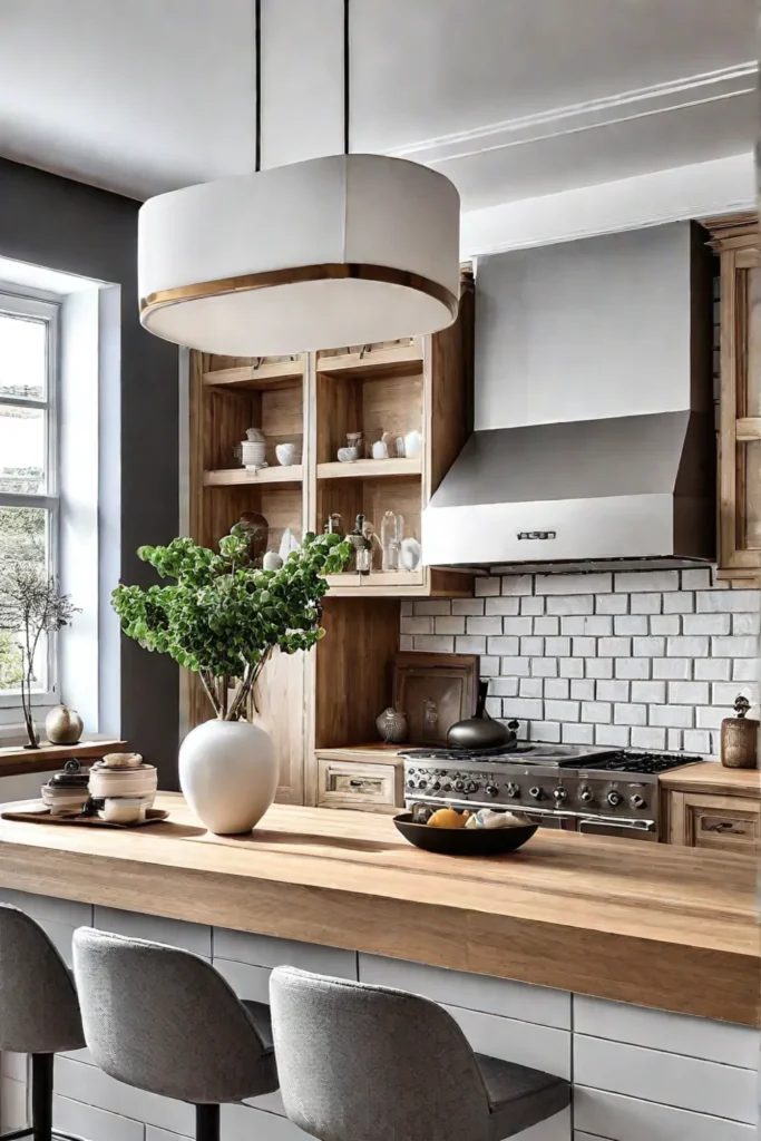 White brick backsplash in a Scandinavian kitchen